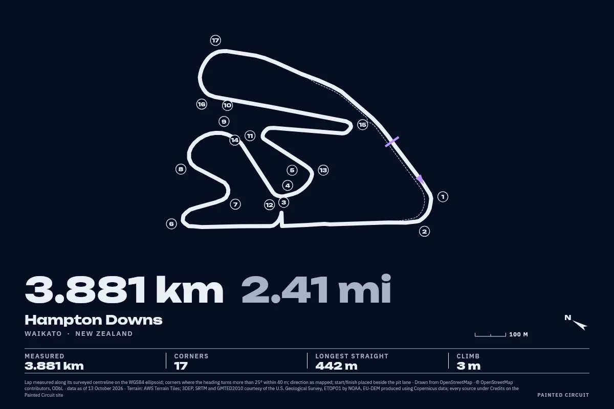Hampton Downs drawn in Line, Night.
